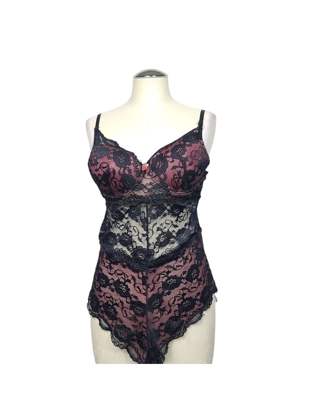 Lingerie Lined Sheer Floral Lace Bodysuit XL - Picture 1 of 10